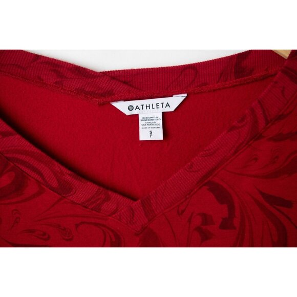 Athleta Women's Size S Coaster Luxe V-Neck Sweatshirt Agate Paisley Red - Picture 2 of 10